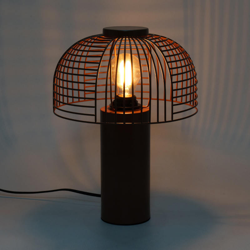 Lampe de table en fer forgé cage à oiseaux noire