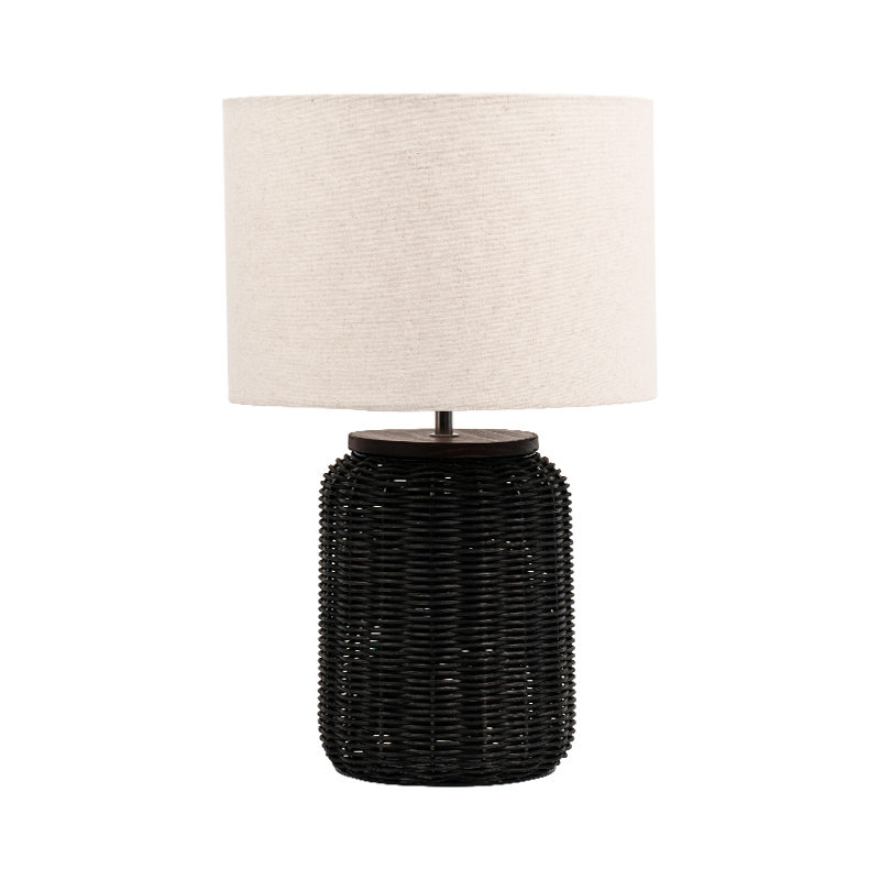 Lampe de table vintage en rotin noir