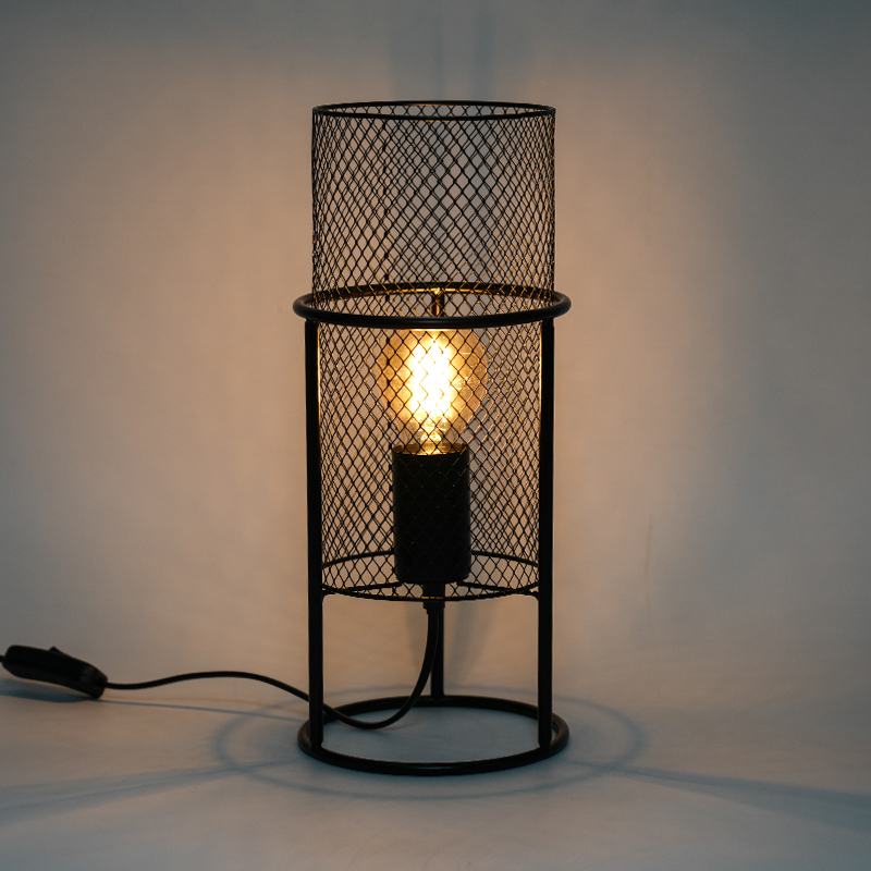 Lampe de table de personnalité cylindrique à couverture en maille