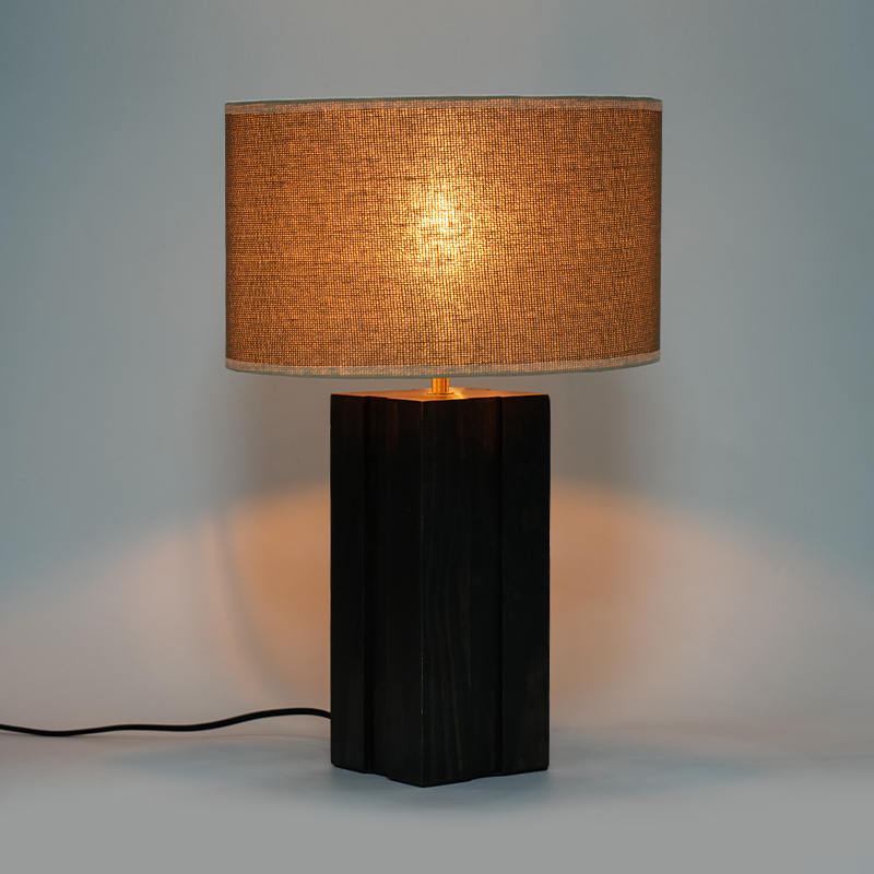 Lampe de table en bois massif et lin artistique